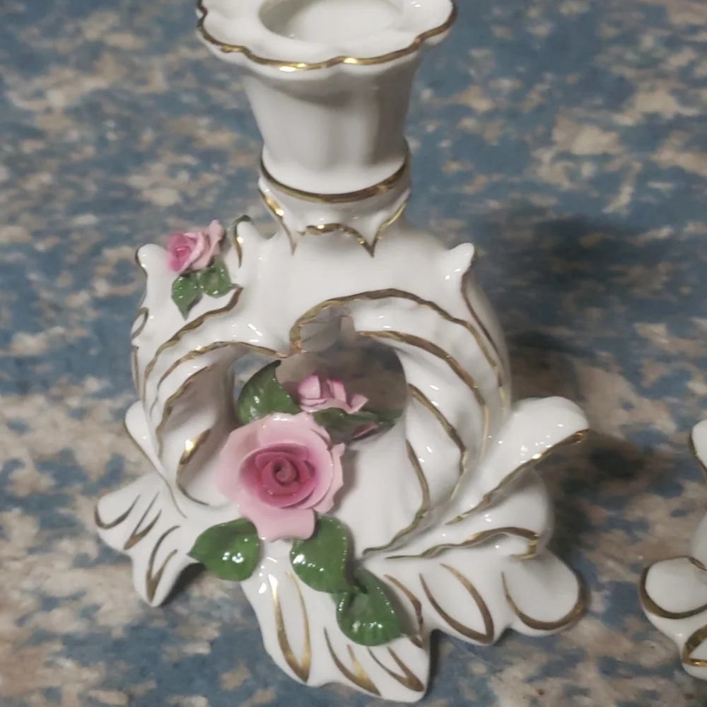 Vtg ANTIQUE Dresden  Porcelain Candlestick Holders